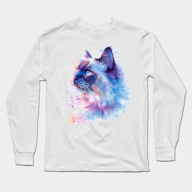 Ragdoll Cat Water Color Pop Art Design for Cat Lover Long Sleeve T-Shirt by karishmamakeia